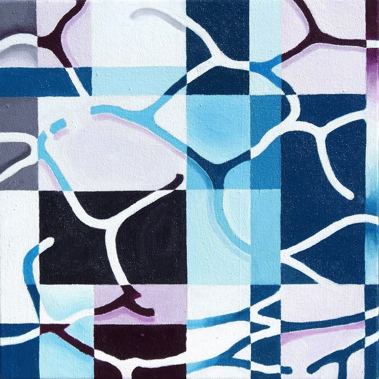 Net and Grid (Cyan, Magenta) (Oil on canvas, 30cm x 30cm)